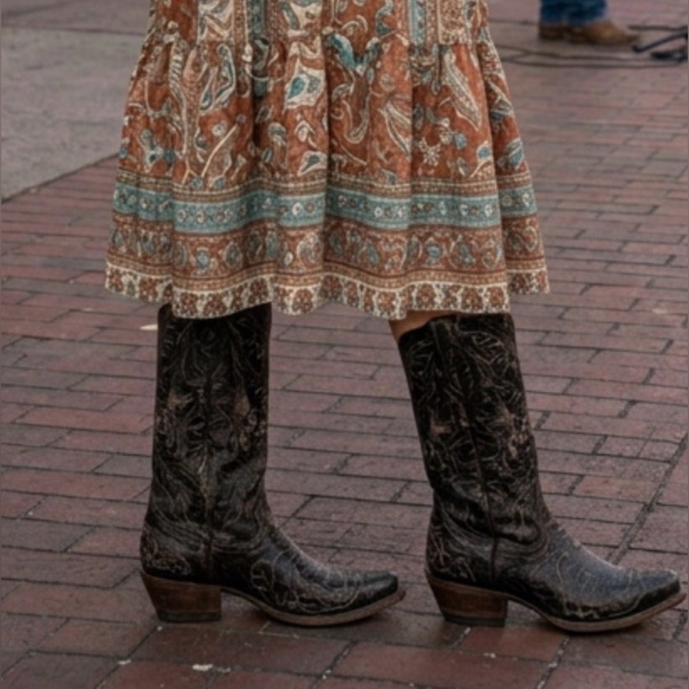 COWBOY BOOTS BLACK LTHR W/LIZARD INLAY 8.5 CORRAL POINTED WESTERN countrycore - Picture 2 of 15